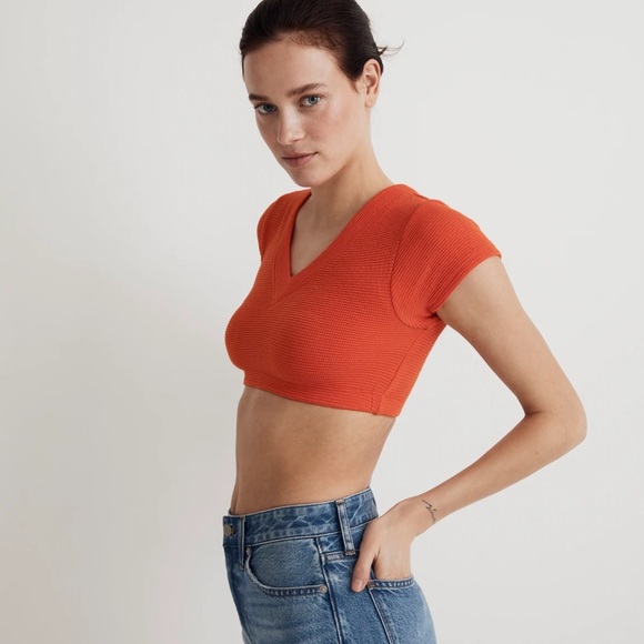 Madewell V-Neck Crop Tee Brilliant Tangerine Large - Picture 8 of 8